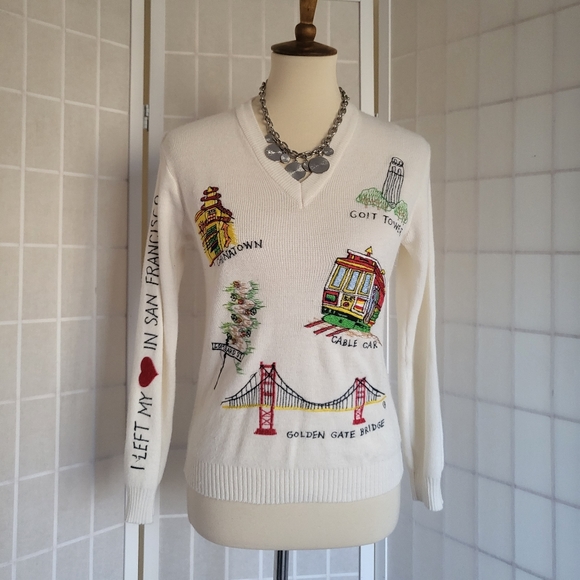 Vintage Acrylic V-Neck Embroidered Sweater